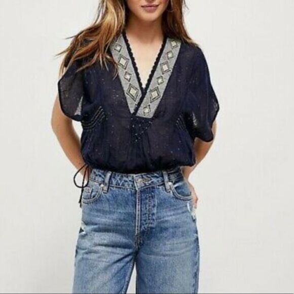 NWT Free People like a breeze pullover top tie waist size S - Picture 1 of 11